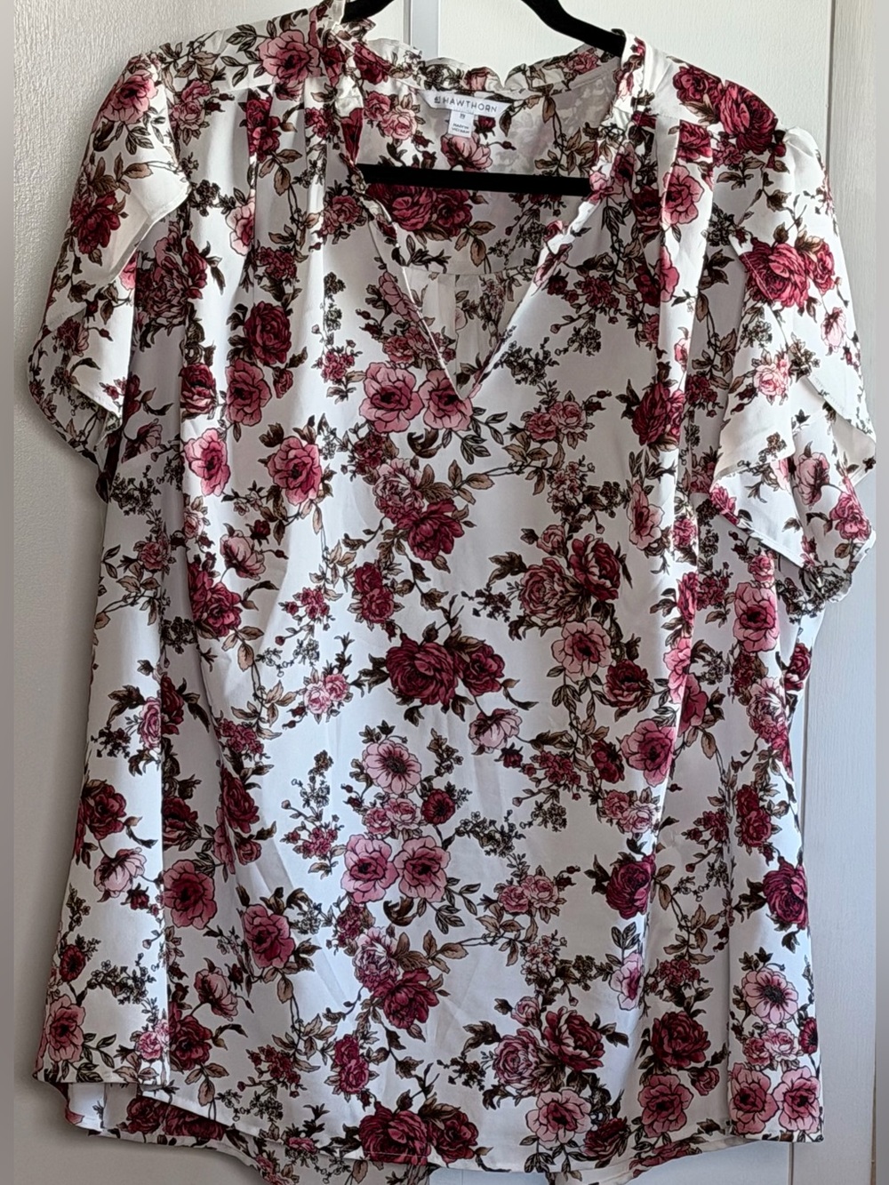 41 Hawthorn 3X Pink Floral Blouse Flutter Sleeve Stitch Fix